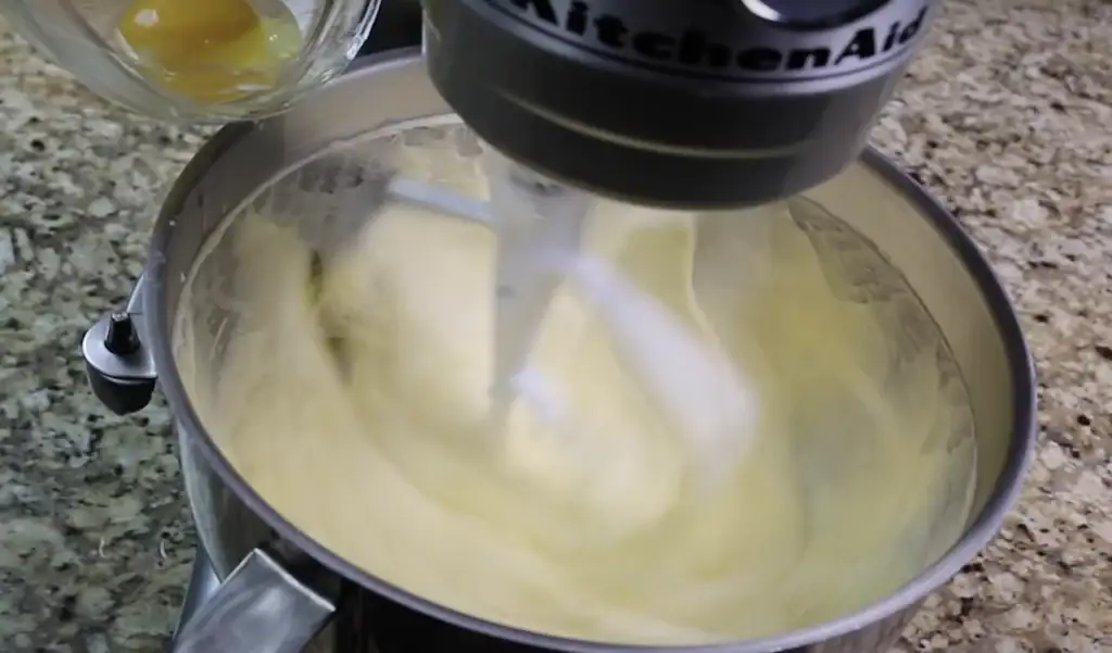 Mixing the batter for Cream Cheese Pound Cake